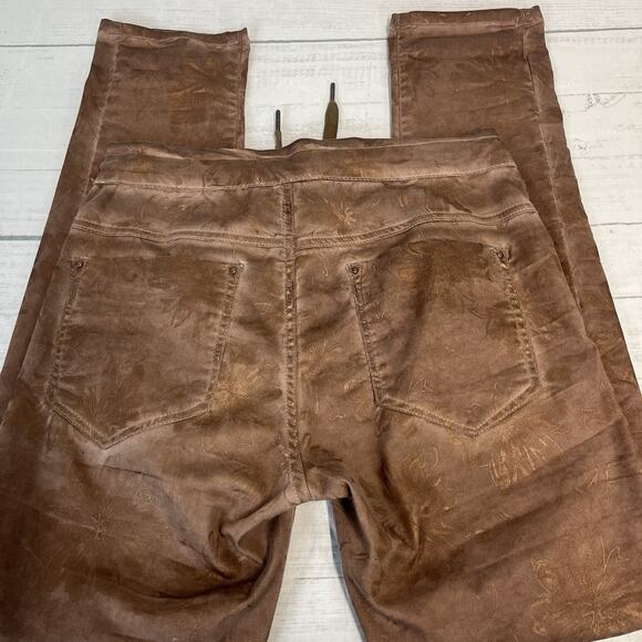 Alembika Pants size 1 (6/8) Brown Shimmery Floral Stretch Artsy Straight Leg - Picture 9 of 9